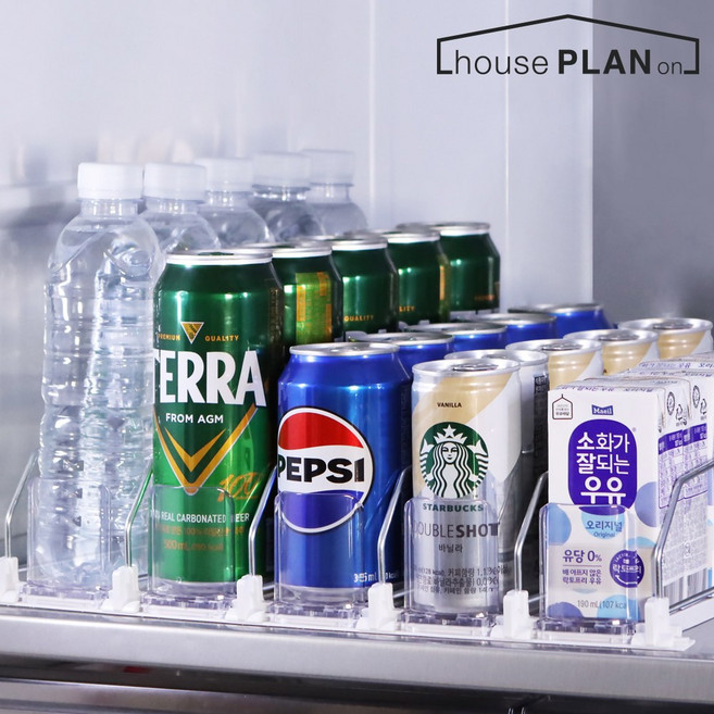 하우스플랜온 편의점 캔 디스펜서 더블레일 냉장고 음료 정리함 보관함, 1개