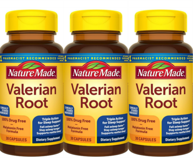 네이쳐메이드 성인용 멜라토닌 프리 보조제-수면 지원을 위한 발레리안 뿌리 캡슐 30정* 3, 3개, 30정