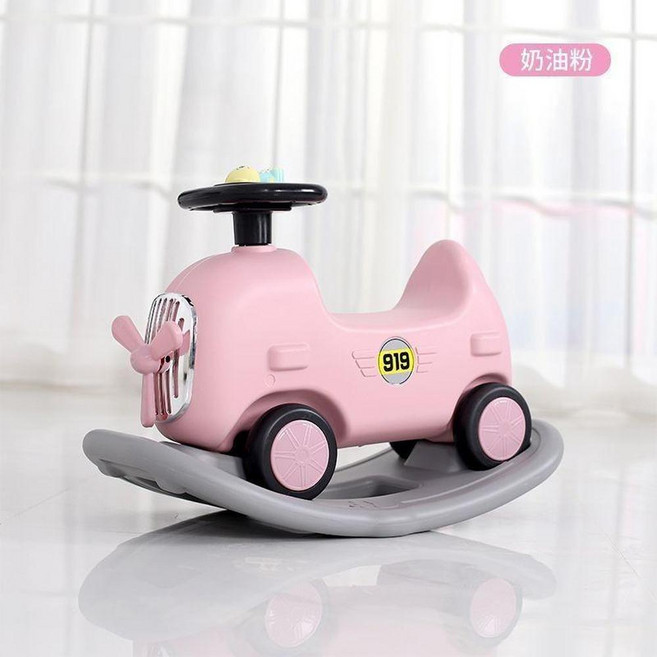 兒童搖搖木馬玩具車 奶油白, 箱裝粉色搖搖馬音樂早教機, 1個