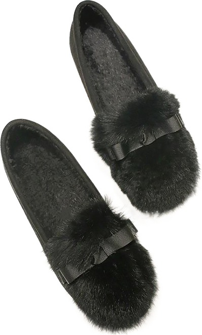 셀럽당 토끼털 털신 여성화 가을 겨울 기모 단화 바가지 플랫 로퍼 면화