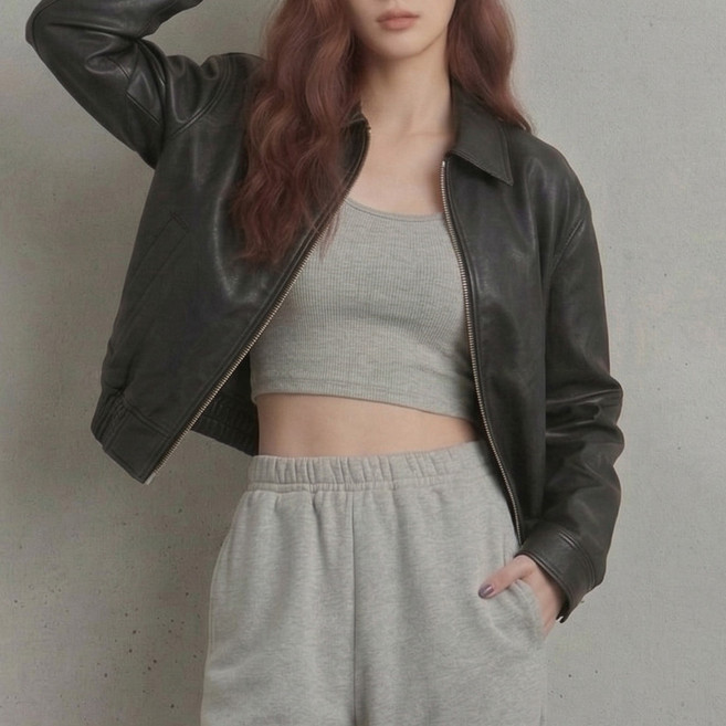 제이에프앤씨 Natural 레더 하프 크롭자켓 & 오버핏 롱 레더 자켓 가죽자켓 캐주얼자켓 봄자켓 크롭자켓 여자 여성 레더점퍼