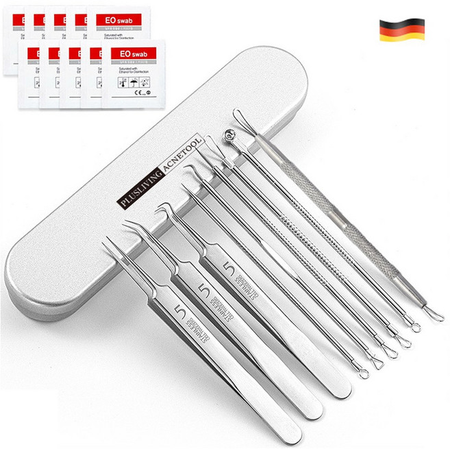 피지 블랙헤드 여드름 제거기 초정밀 핀셋 독일기술 피부과사용 9종, 1세트, 압출기