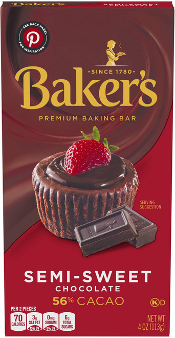 베이커스 프리미엄 세미-스위트 초콜릿 베이킹 바 (4 oz Baker's Premium Semi-Sweet Chocolate Baking Bar (4 oz Boxes Pack, 1개
