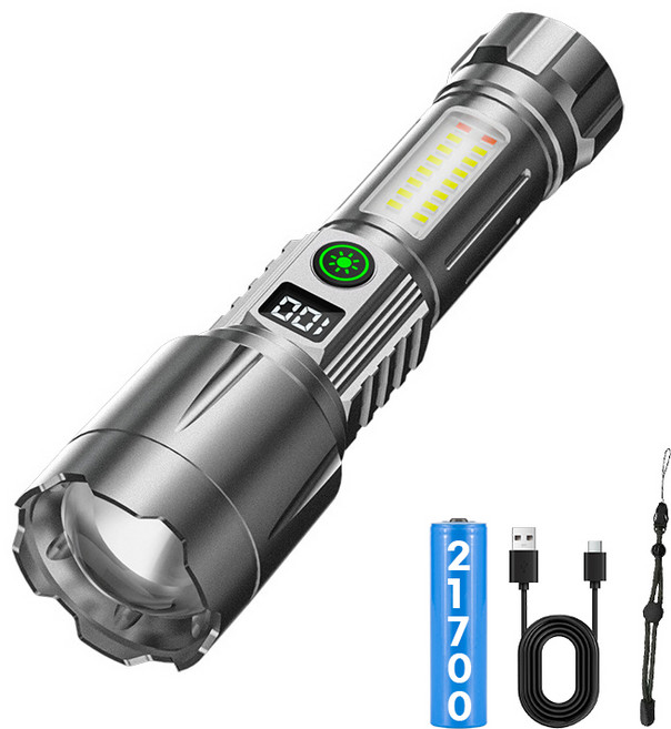 Eclairex 서치라이트 충전식 후레쉬 줌 손전등, 1개, 은회색