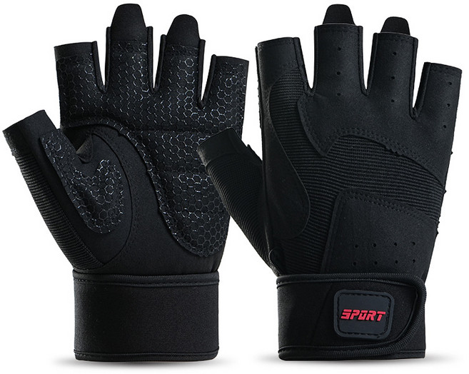 럭키픽 손목보호대 일체형 헬스장갑 스포츠 레저 등산, 1세트, 블랙