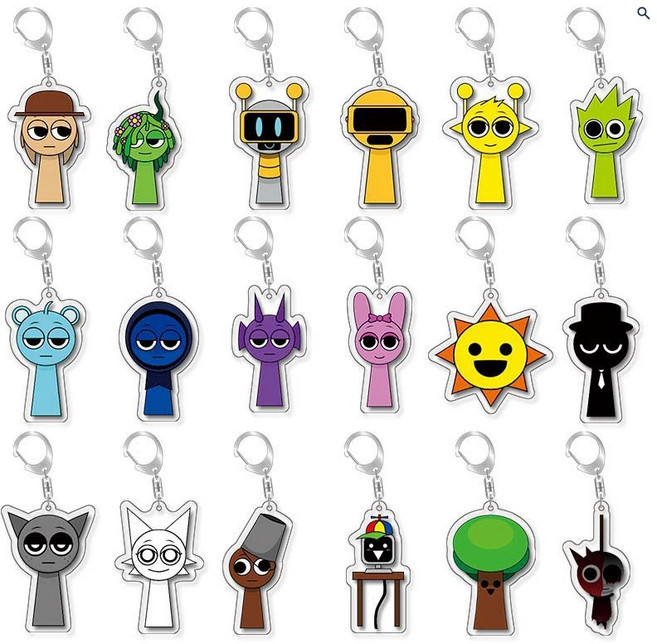 스프런키 SPRUNKI 아크릴 키링 키홀더 열쇠고리 25종세트, 멀티, 25개