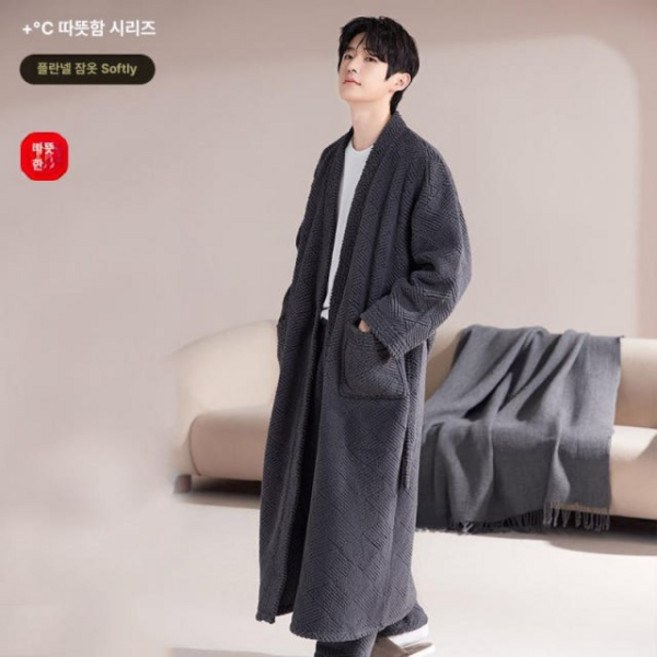 호텔가운 샤워 목욕가운 로브 고급 롱 남성용 잠옷 다크그레이