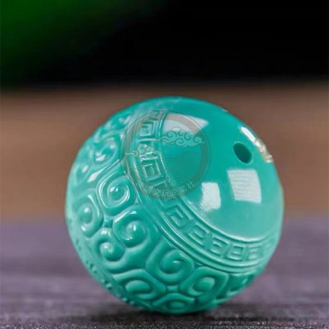 文玩DIY 綠松石回紋雲紋圓珠隔珠手串配飾品件, 綠松石回紋尺寸18mm, 1個