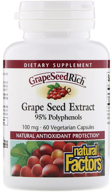 natural Factors 葡萄籽萃取物 100mg 多酚 素食膠囊, 60錠, 1個
