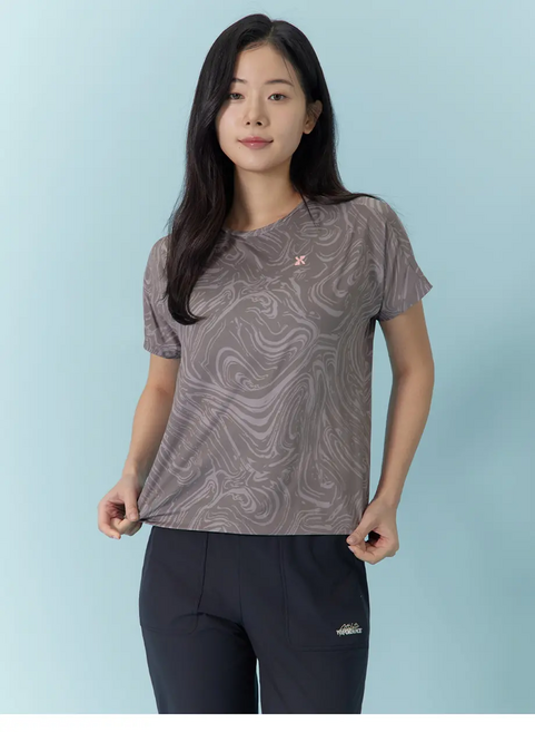 [지센동래 LPTSQ305] 스포츠 기하학패턴 프린트 라운드넥 반팔 티셔츠 LPTSQ305-1