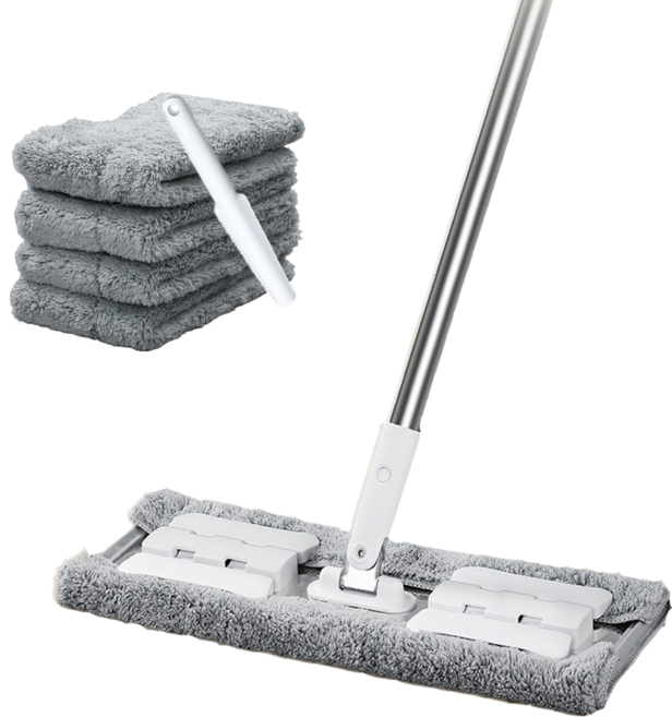 joybos 다용도 집게형 밀대걸레 360회전 바닥청소 밀대걸레 극세사 리필패드 4매, 1개