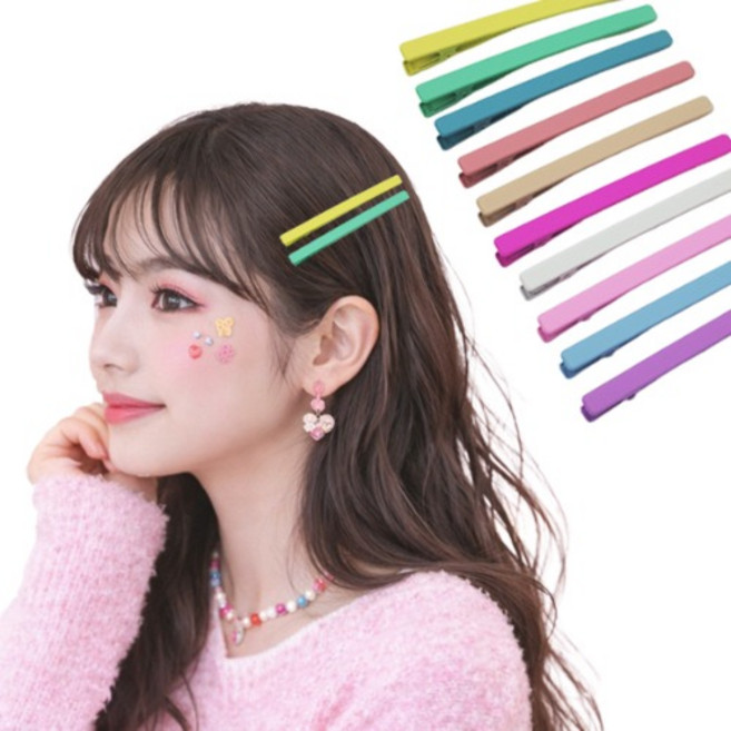 콩이네리본 10개 일자 집게핀 머리핀 헤어핀 파스텔 세안 미용실 앞머리 포인트 고정핀 키치 하이틴