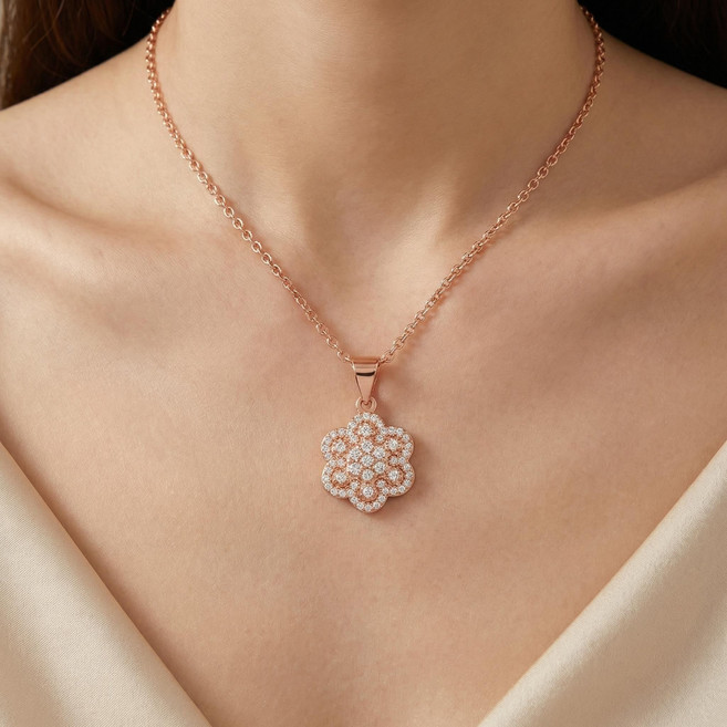 Youmi 14K 도금 로즈골드 플라워 목걸이 여성용 데일리 럭셔리 스톤 펜던트 JP10