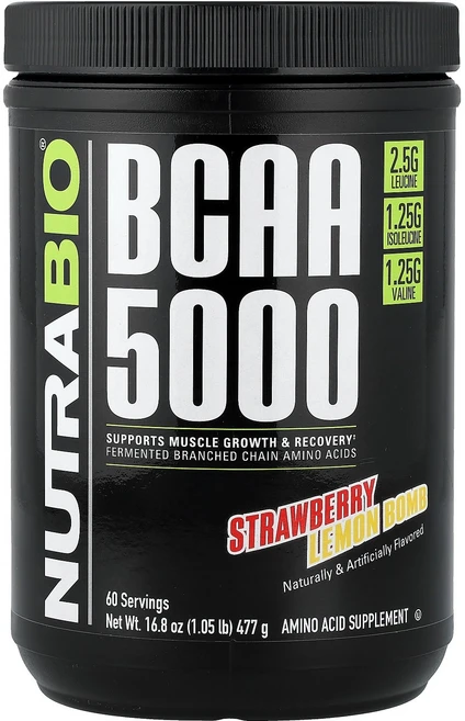 뉴트라바이오 NutraBio BCAA 5000 Strawberry Lemon Bomb 1.05 lb 477 g, 1개 - 쿠팡