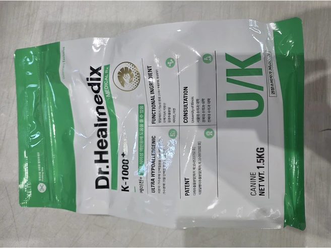 닥터힐메딕스 울트라 하이포알러제닉 K-1000 플러스 U/K 1.5kg 강아지 처방사료, 1개, 피부/피모+알러지 - 쿠팡
