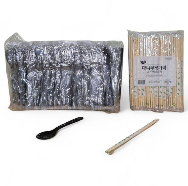 일회용 숟가락 젓가락 세트 일회용수저세트 검정, 100개, 1개
