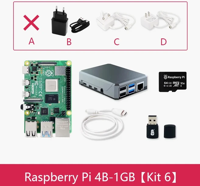 라즈베리 파이 4 모듈 B 키트 5 6 (메탈 케이스+팬+64GB SD 카드+전원+마이크로 케이블) PI 4B 보드 ARM 1G, 06 번들 10, 01 EU-Power Supply-CHN