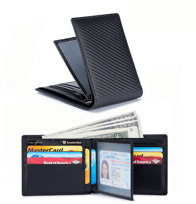 【AngelNaNa】真皮 碳纖維牛皮 RFID防盜刷 15卡格男士撞色(SMA0385)