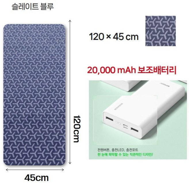 (출시기념 1만원할인 / 오후3시 당일출고) 초경량 여행용 USB 전기매트 (한국) CE인증 해외여행 캠핑온열매트 백패킹 야영 차박 낚시 탄소매트 5V 워셔블, 120x45 온열매트 + 20,000mAh 보조배터리