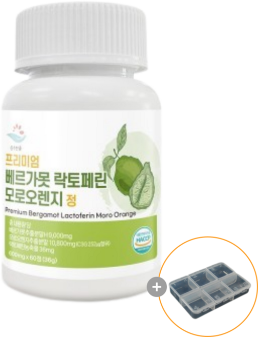 순수한줌 베르가못 락토페린 모로오렌지 600mg + 알약 케이스, 1개, 60정