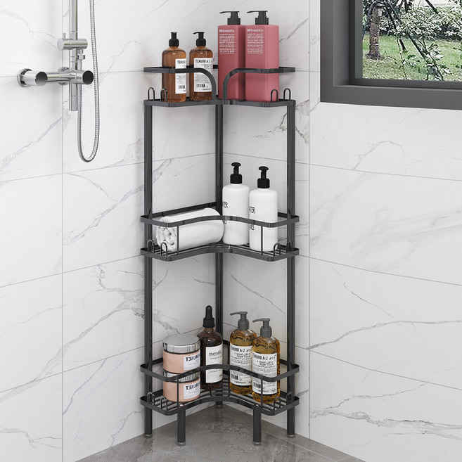 워촹스 다용도 욕실 선반 레이어드 코너선반 1개, 블랙