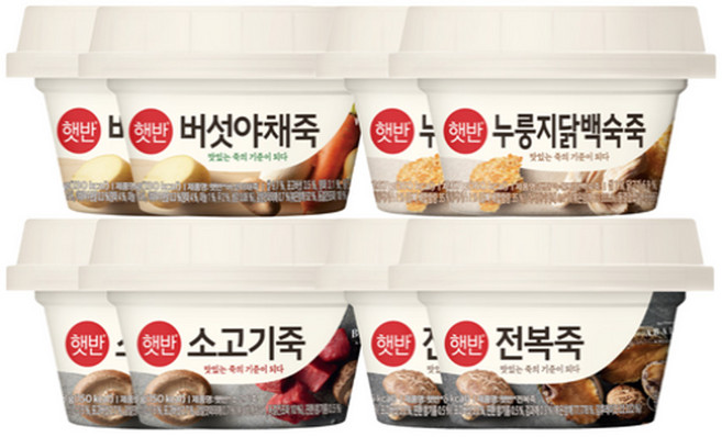 (꾸리미) 죽 용기 4종세트 (소고기죽 전복죽 누룽지닭백숙죽 버섯야채죽) 각 2개씩, 8개, 267g