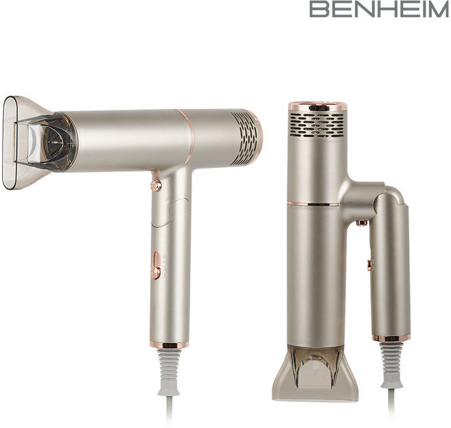 벤하임 에어젯 폴딩 드라이기 고출력 저소음 헤어드라이어 가정용 BBF001, 샴페인골드