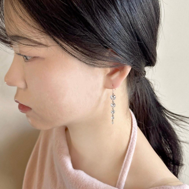 MOOLDN 실버925 비비 크리스탈 순은 후크형 드롭 귀걸이