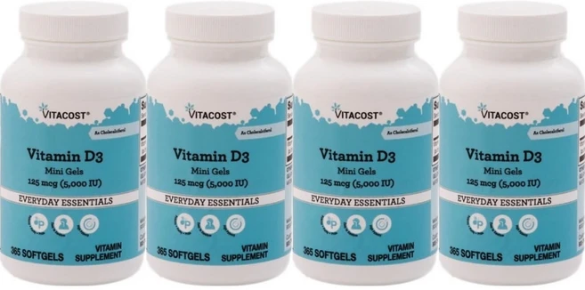 비타코스트 비타민 D3 125mcg(5000IU) 미니 소프트젤, 4개, 365정 - 쿠팡
