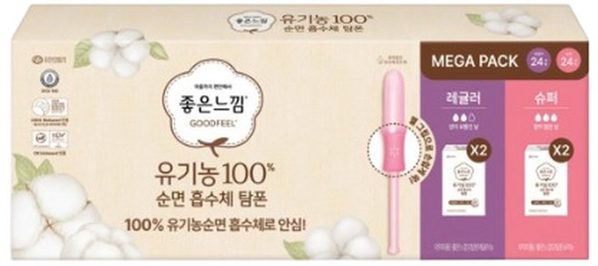 기타 좋은느낌 유기농 순면 레귤러 슈퍼 탐폰 12개 x 4팩, 기본상품, 12개입, 멀티팩 R/S, 4개, 레귤러, 슈퍼