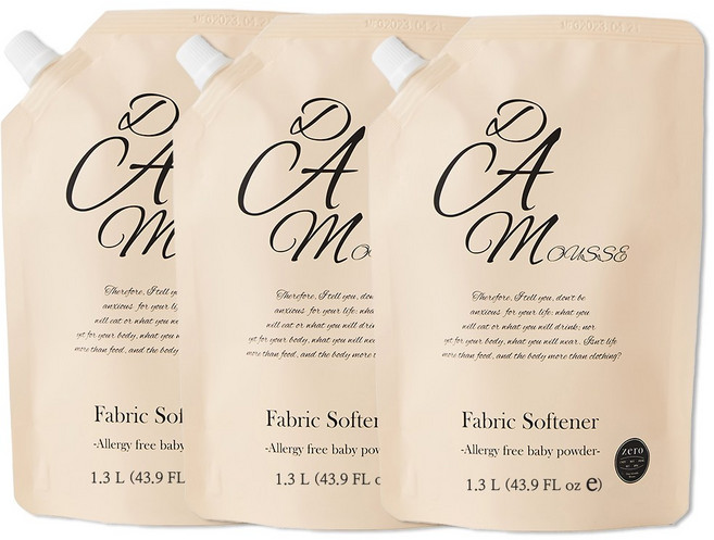 다무스 진한향기 퍼퓸 뉴베이비파우더향 섬유유연제 총 3.9L 리필형, 3개, 1.3L