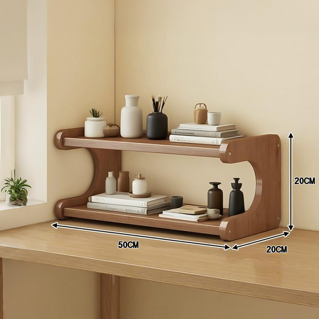 대나무 선반 다용도 책상 수납장 미니 진열대 다층의 수납 선반, 2단, 호두색