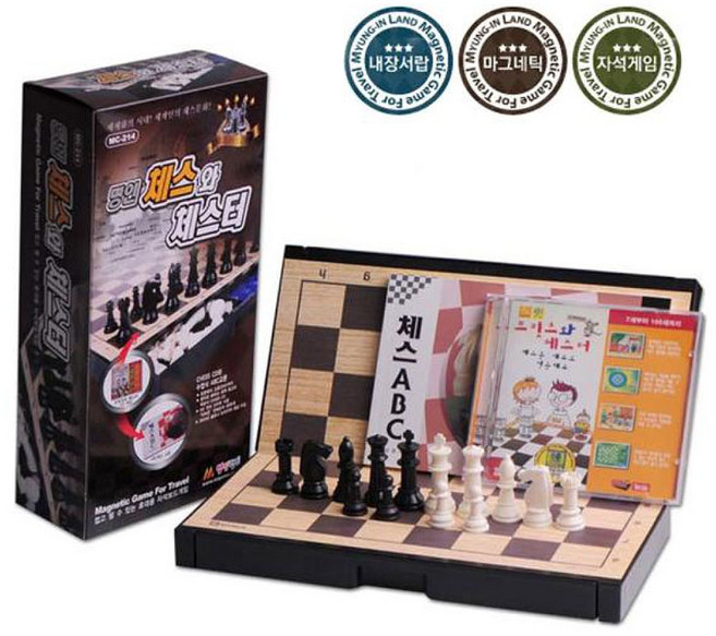 자석체스 국내판매1위 최고급석판사용 명인 휴대용 자석 체스 MC-214 교본CD내장, 혼합색상, 1개