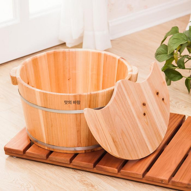 편백나무 족욕기 가정용 히노끼 족탕기 족욕통 습식, 뚜껑 포함 21cm, 기본 모델명/품번