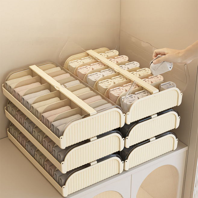 우키오브젝트 여자 속옷 정리함 속옷 서랍장 양말 정리함 속옷 정리함, 크림화이트