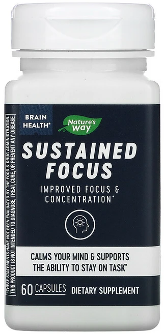 네이쳐스웨이 서스테인드 포커스 브레인 헬스 Brain Health Sustained Focus 60 Capsules 스피어민트 폴리페놀 로즈마린, 1개, 60정 - 쿠팡