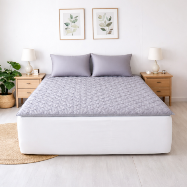 직접제작 60수 순면 모달 사계절 미끄럼방지 돌 흙침대 패드 토퍼 매트리스 슈퍼싱글 퀸 킹 사이즈, 그레이