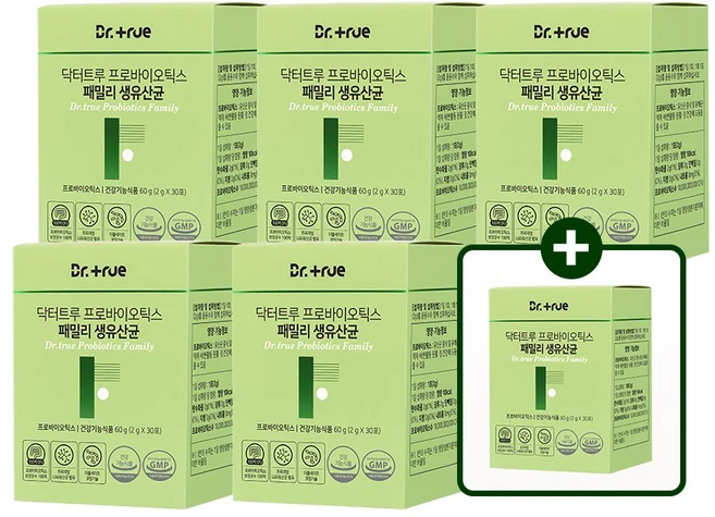 닥터트루 프로바이오틱스 패밀리 100억 보장 유산균 유산균 5박스(150포) + 추가증정 30포, 60g, 6개 - 쿠팡