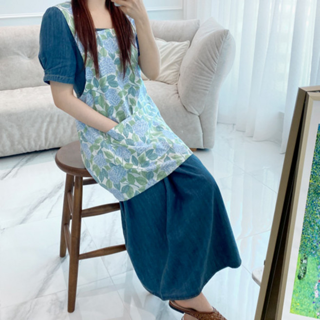 플라워 린넨 수국 미니 앞치마 플로리스트 공방 꽃집 뷰티샵 단체복 맞춤 여름 에이프런 집들이선물, 수국미니(블루), 1개