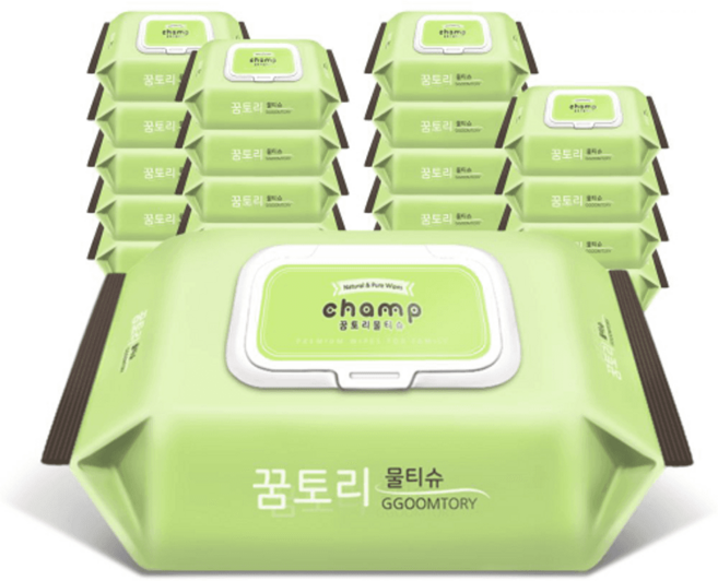 꿈토리 아기 물티슈 뉴 가득찬 챔프 캡형 엠보싱 55gsm 100매 10팩+10팩 두꺼운 토톰한 안전한 대용량 휴대용, 55g