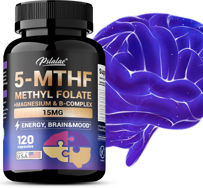 5-MTHF 메틸폴레이트: 맛 없이 집중력 에너지 및 정신적 명료함을 향상시켜 줍니다., 1개, 60정