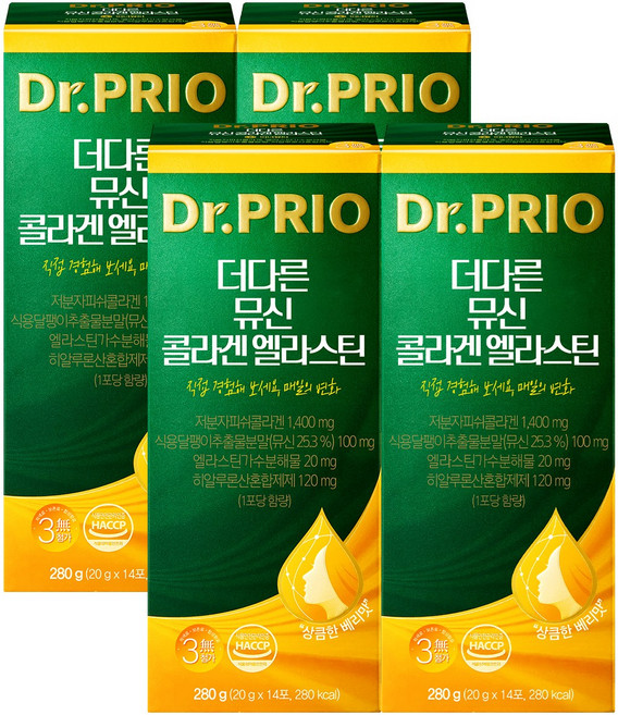 닥터프리오 더다른 뮤신 콜라겐 엘라스틴 14포, 280g, 4개
