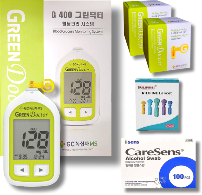 녹십자 그린닥터 혈당측정기세트+시험지100매+채혈침100+솜100, 1개