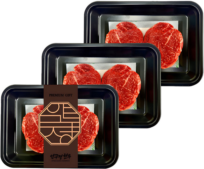 [압구정한우] 1++등급 한우 안심 600g (냉장) 스테이크 구이용/이유식용 투뿔 소고기, 200g, 3개