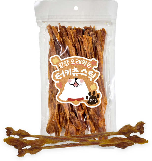 얌얌 오래먹는 순수 100% 칠면조 힘줄 국내산 강아지 고양이 간식, 1개, 250g, 터키츄 스틱