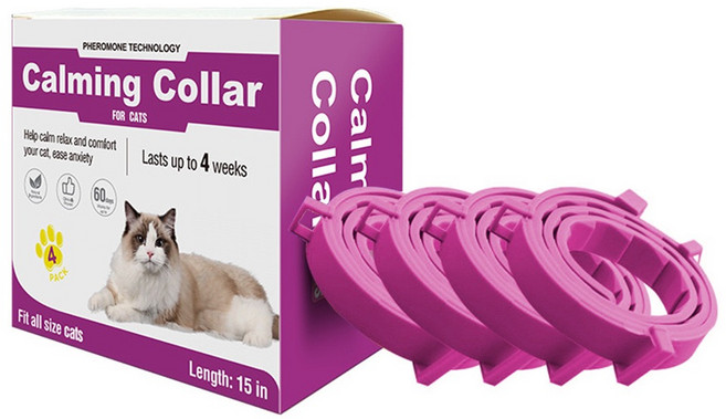 커채 애완동물 불안 완화 스트레스 페로몬 목걸이, 고양이 38cm, 핑크, 4개