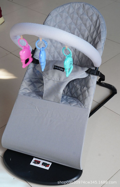 DIU 嬰兒搖搖椅哄娃哄寶寶哄睡搖籃躺椅可摺疊可調節搖搖椅安撫椅, 1件, 淺灰色菱形款+玩具架三個玩具:如圖