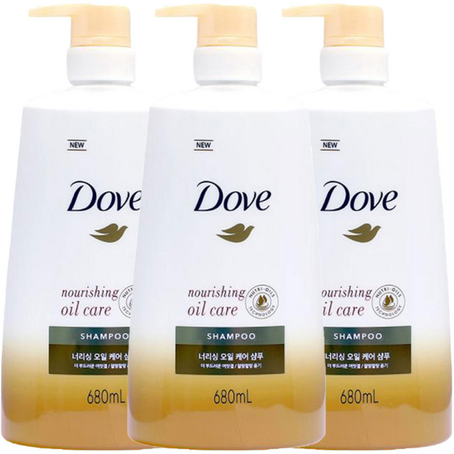 도브 너리싱 오일 케어 샴푸, 680ml, 3개