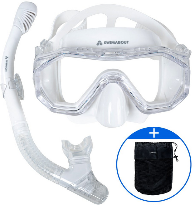 스윔어바웃 안티포그 스노쿨링 마스크 세트 스노클, 알파인 화이트 (AF-SNK-WH)