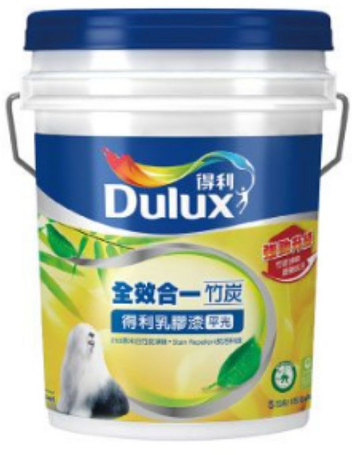 Dulux得利 全效合一竹炭乳膠漆 平光 淨味 耐擦洗 防霉 色彩持久 1501白 18.925L, 1罐